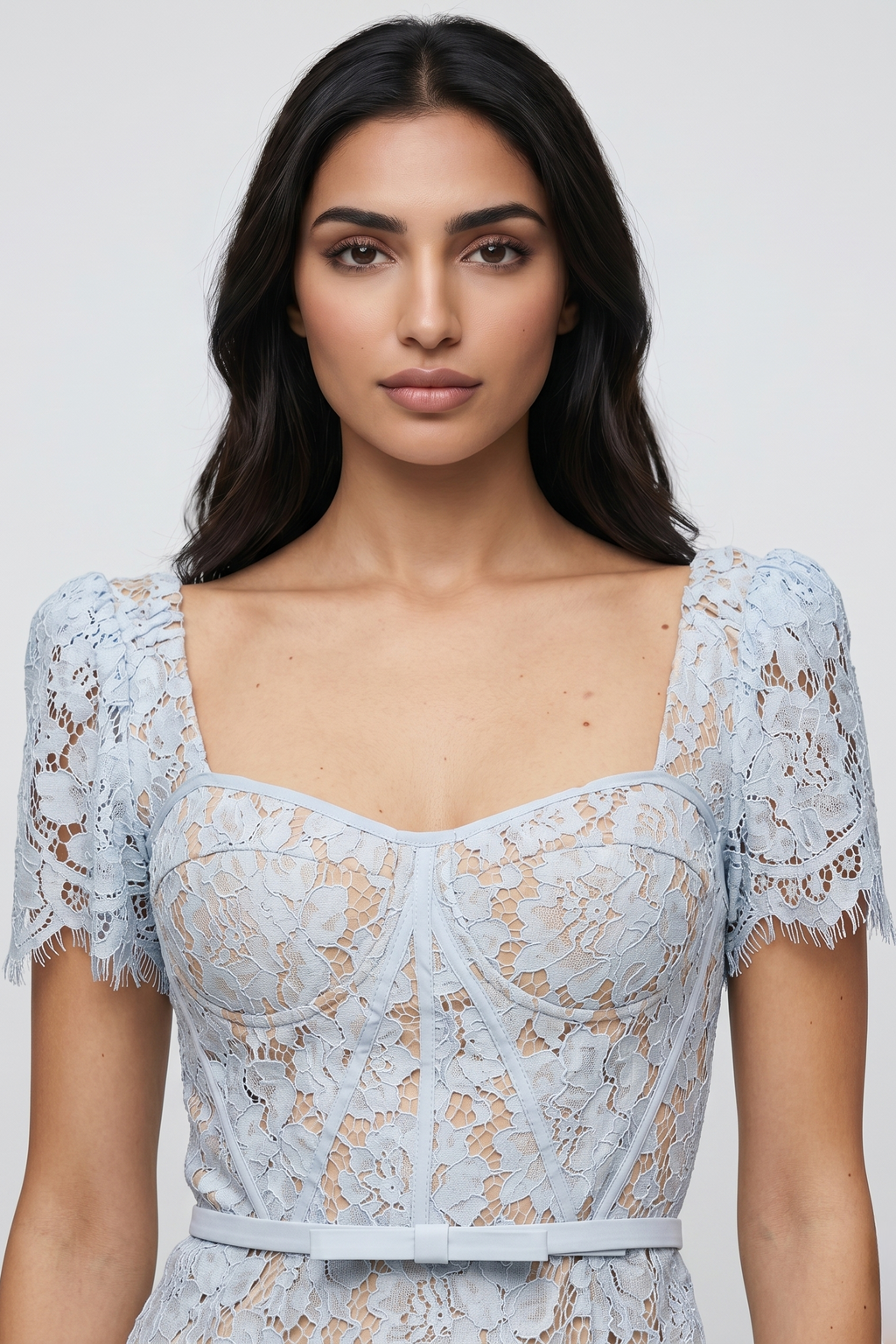 Blue Floral Lace Midi Dress