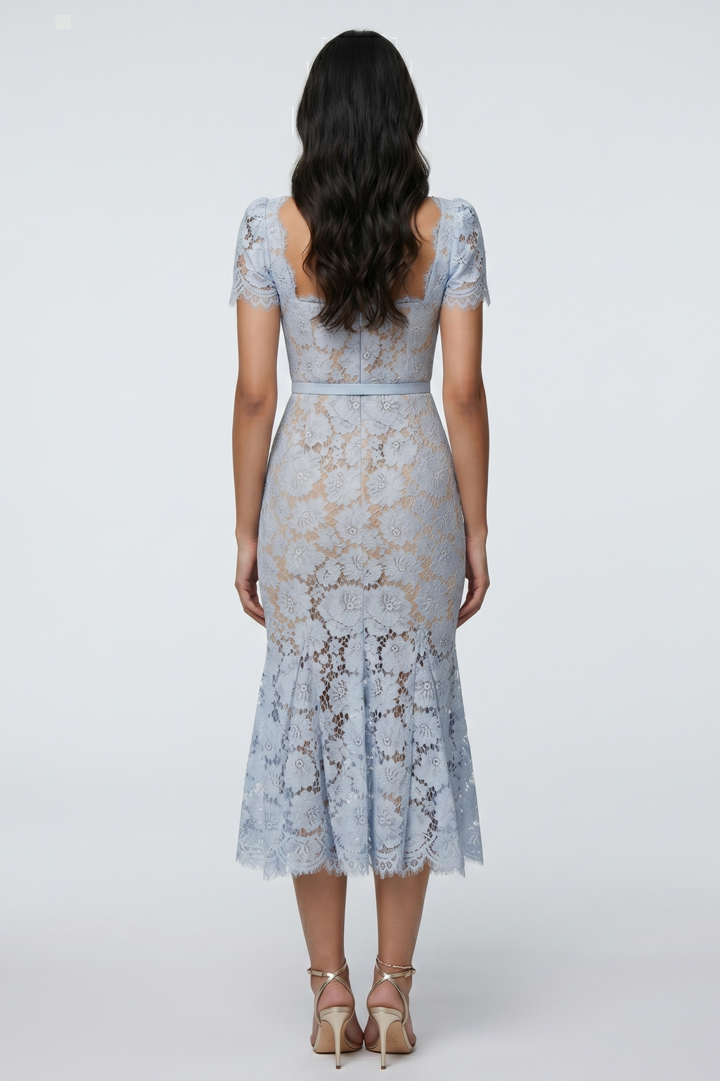 Blue Floral Lace Midi Dress