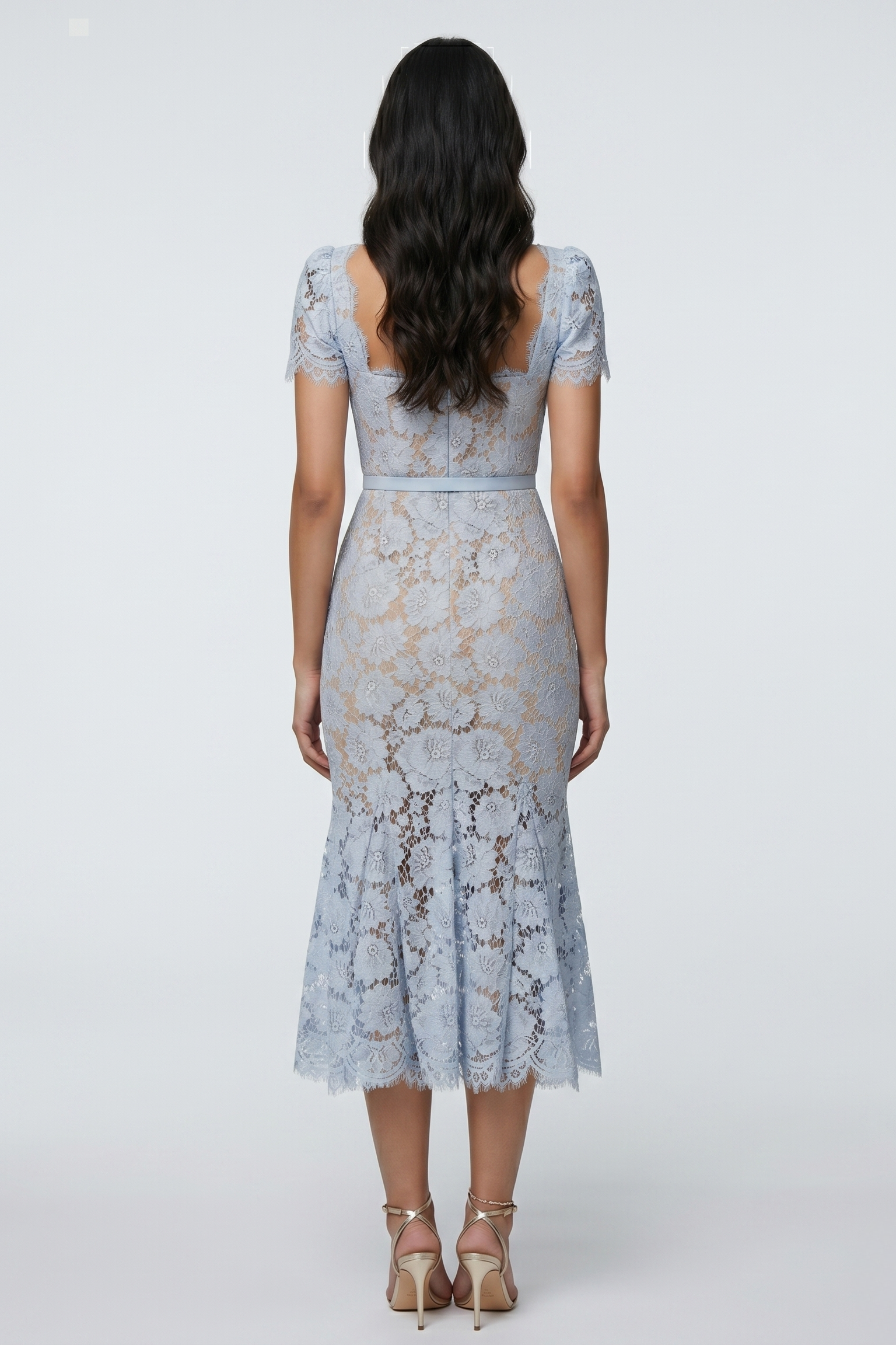 Blue Floral Lace Midi Dress
