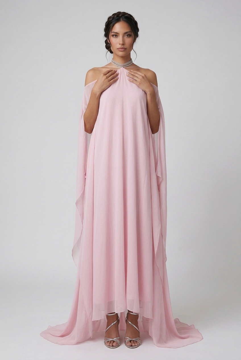 Blush Pink Chiffon Two-Piece Set with Necklace Closure