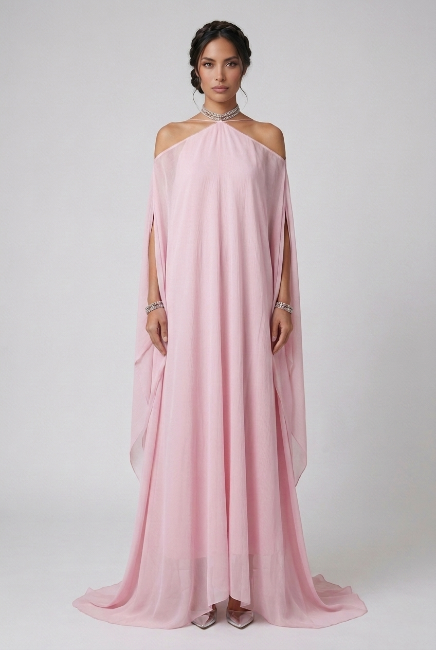 Blush Pink Chiffon Two-Piece Set with Necklace Closure
