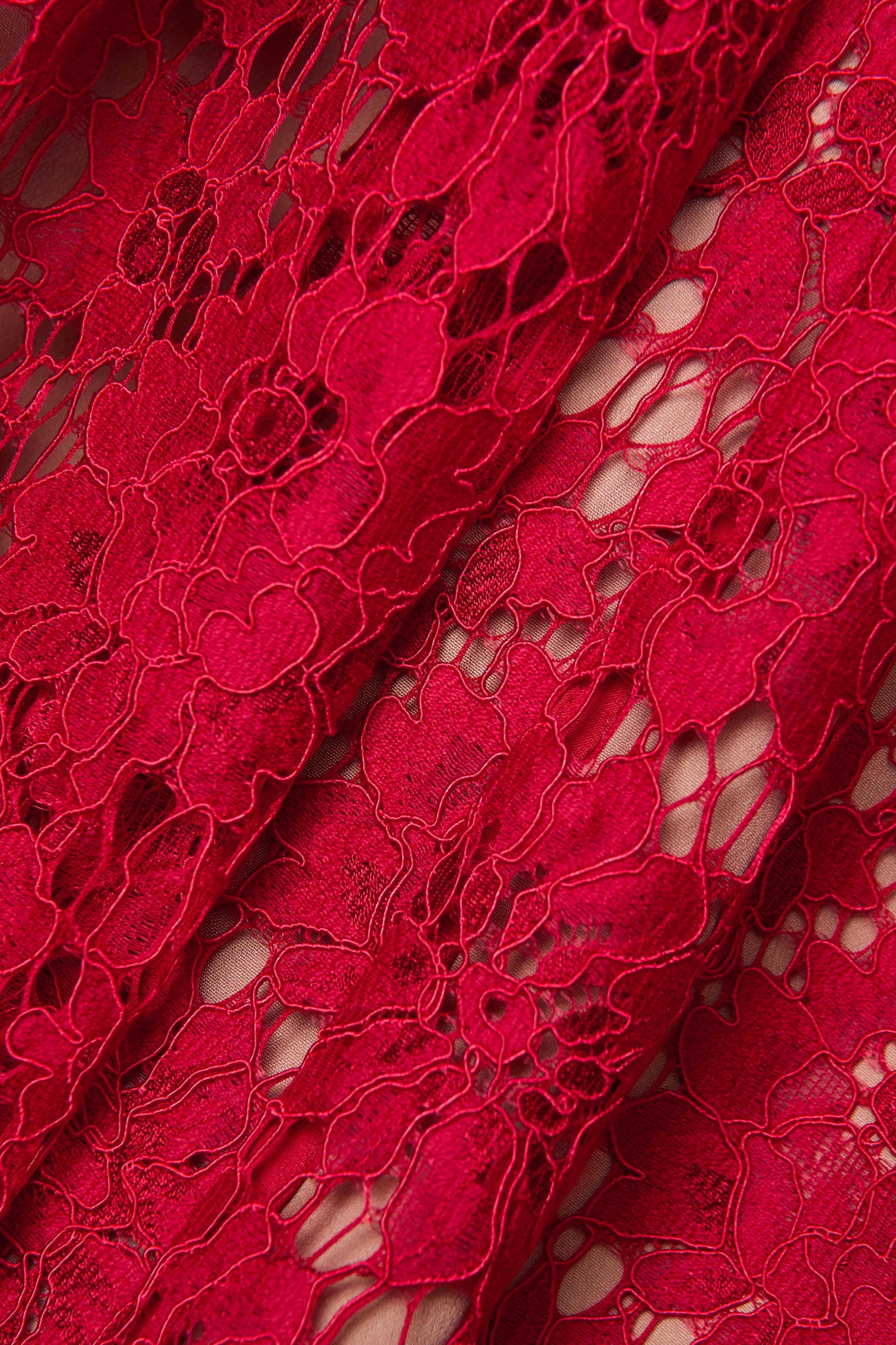 Red Lace Bell-Sleeve Mermaid Gown