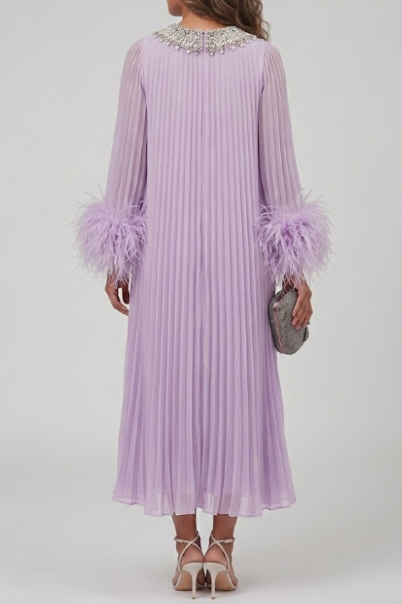 Lavender Embroidered Abaya with Flared Sleeves