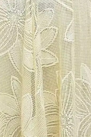 Close-up of yellow lace fabric with intricate patterns