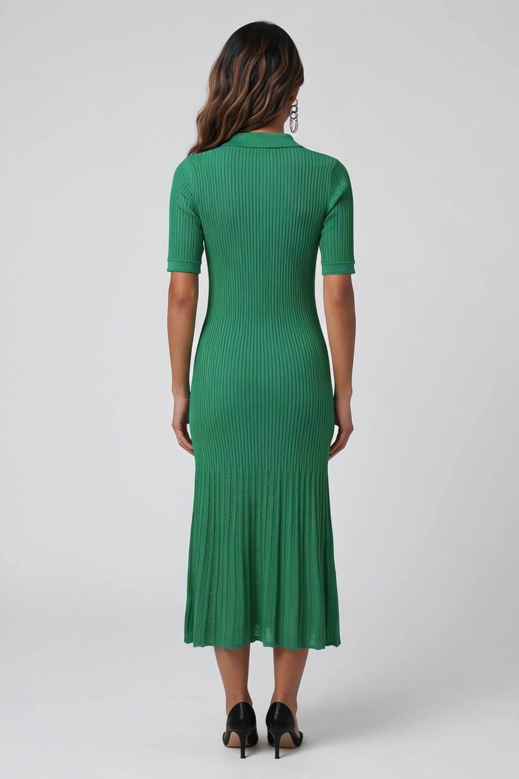Green Short-Sleeve Midi Dress