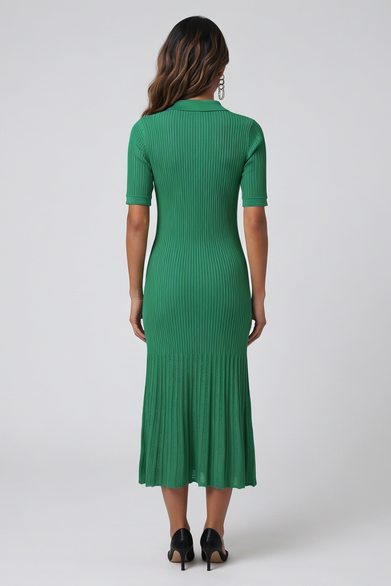 Green Short-Sleeve Midi Dress
