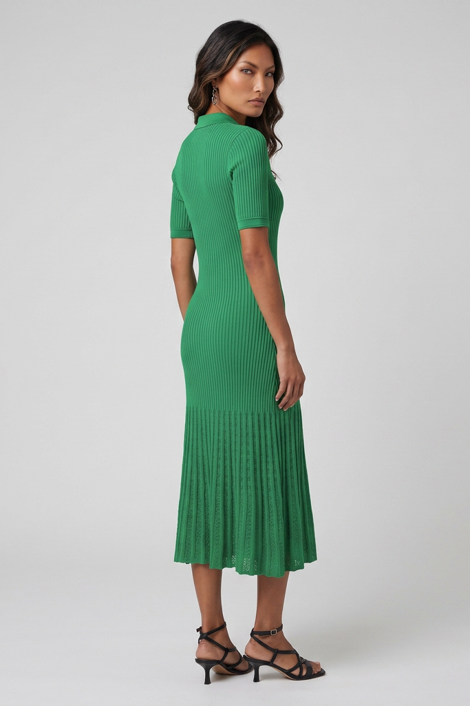 Green Short-Sleeve Midi Dress