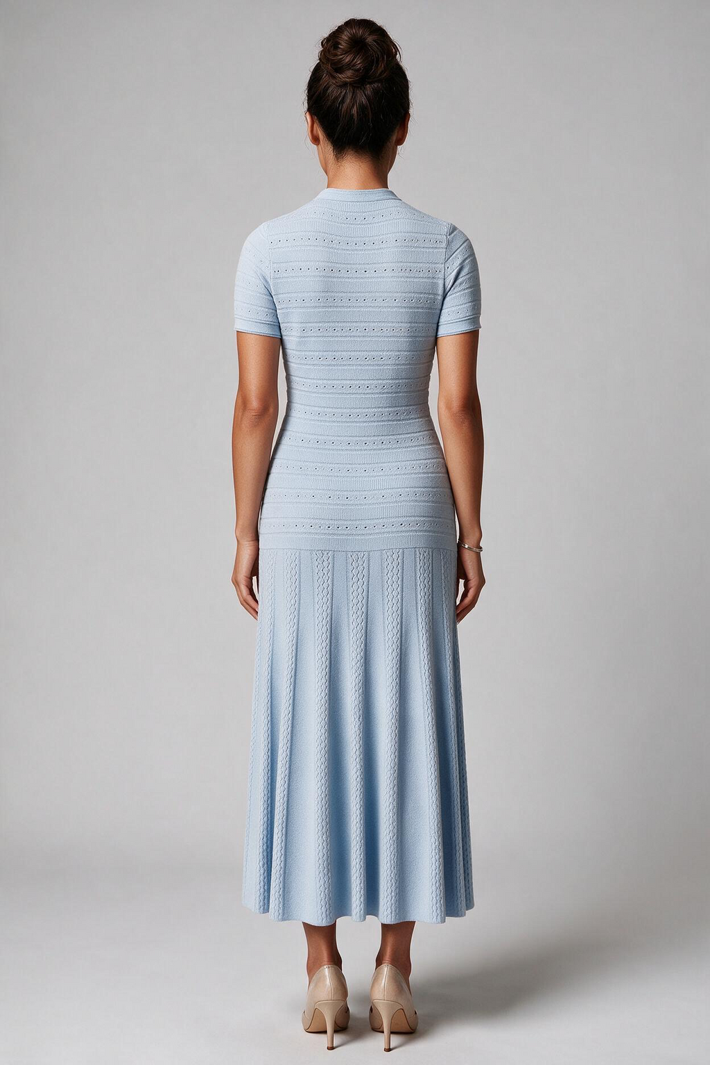 Powder Blue Button-Front Knit Midi Dress