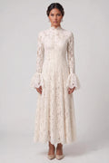 Ivory Lace High-Neck Maxi Dress