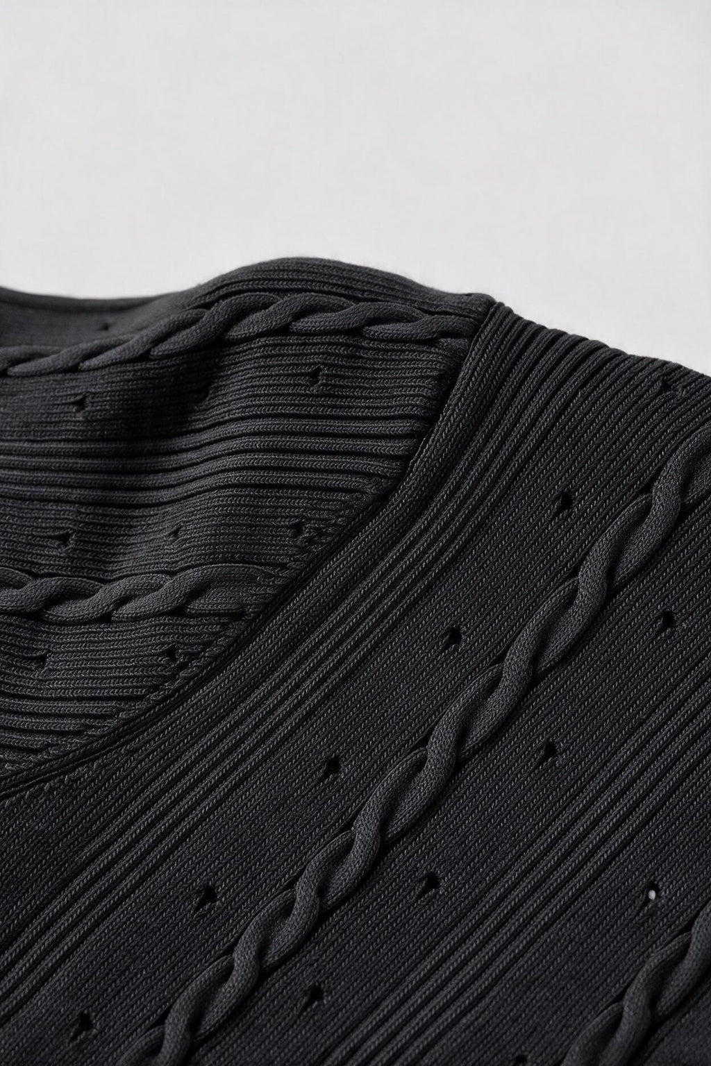 Black Cable-Knit Button-Front Midi Dress | Fitted Waist A-Line Sweater Dress