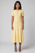 Yellow Cable-Knit Button-Front Midi Dress