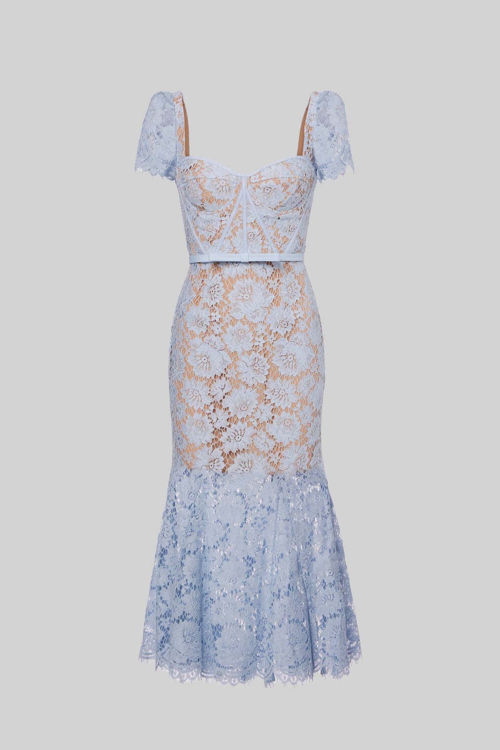 Blue Floral Lace Midi Dress