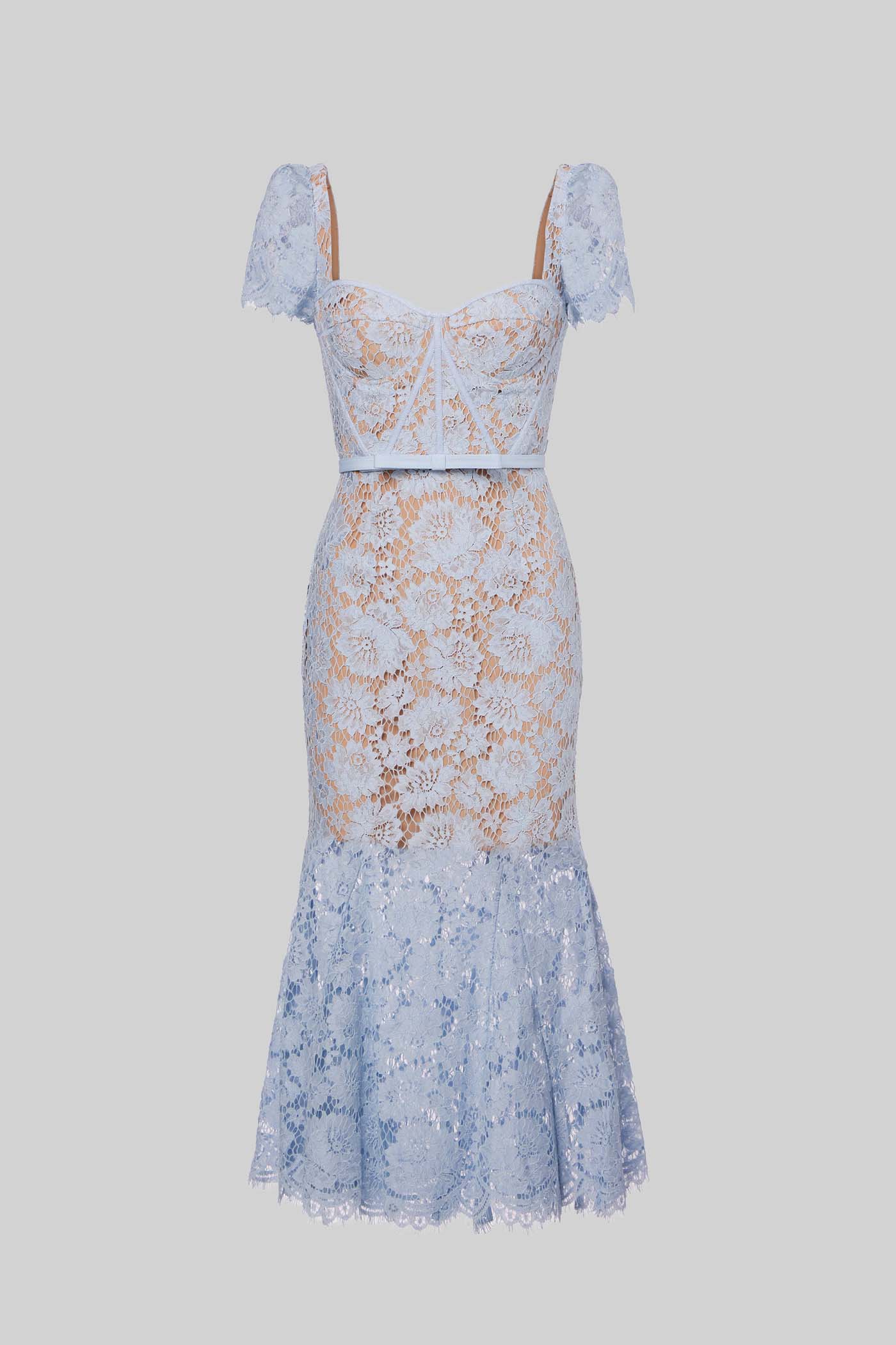 Blue Floral Lace Midi Dress