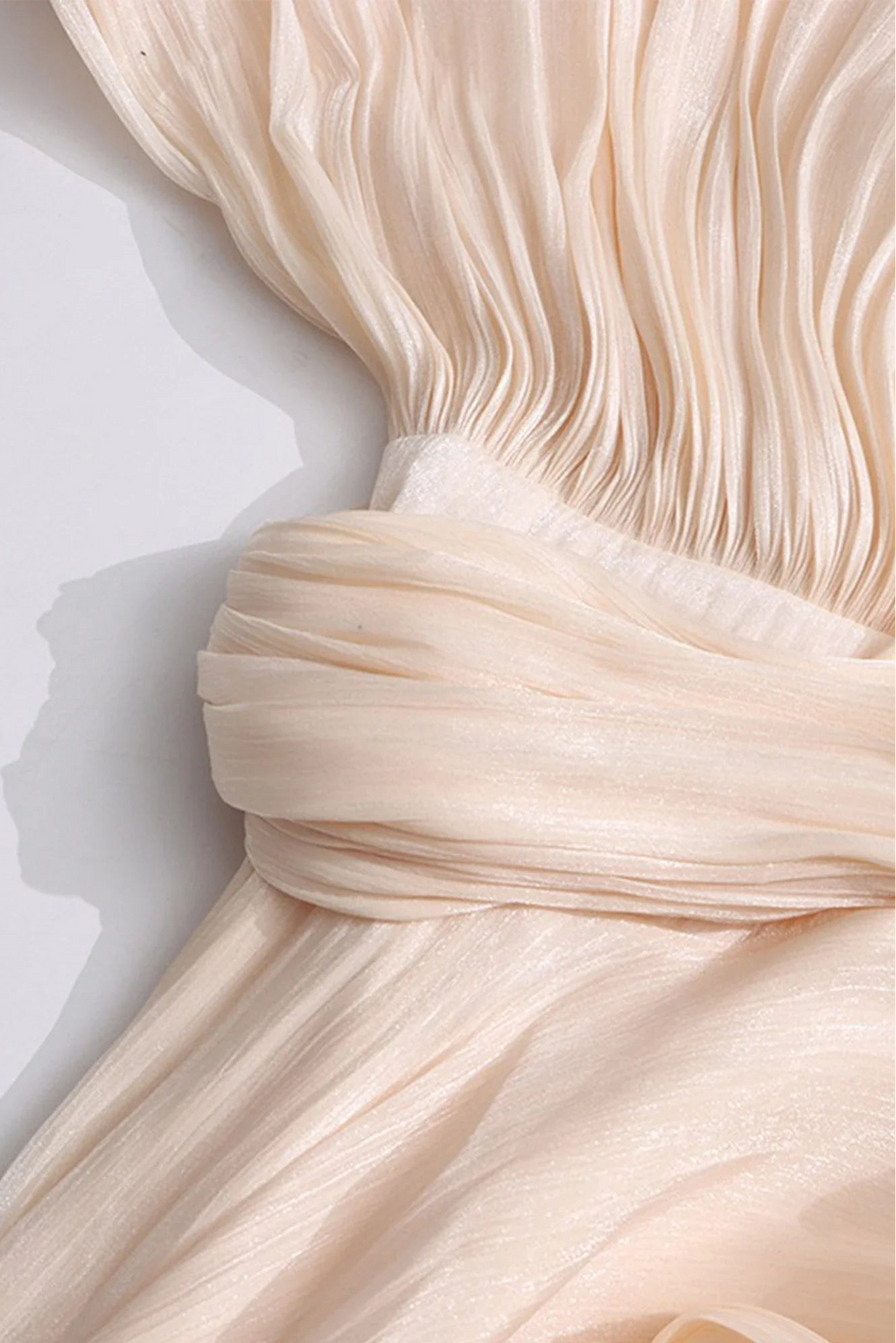 Apricot Draped Balloon-Sleeve Maxi Dress