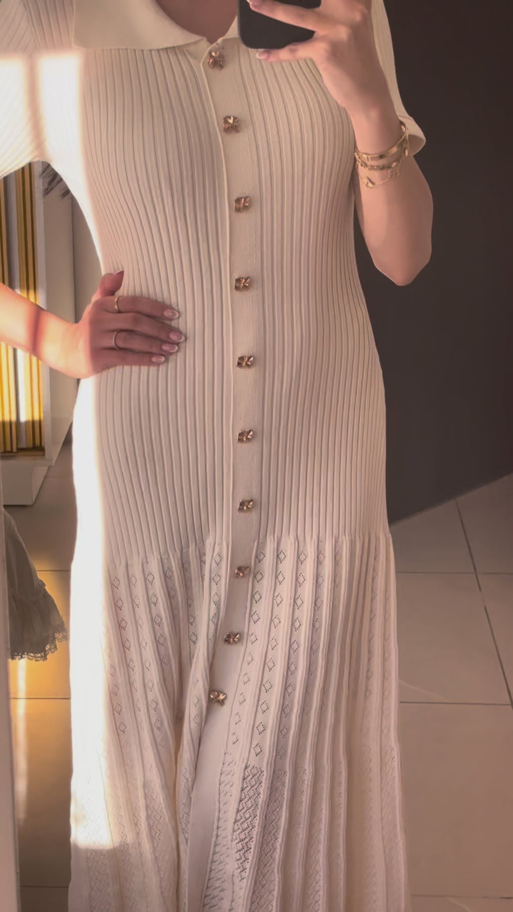 Ivory Knit Collared Midi Dress - Same Day delivery in UAE