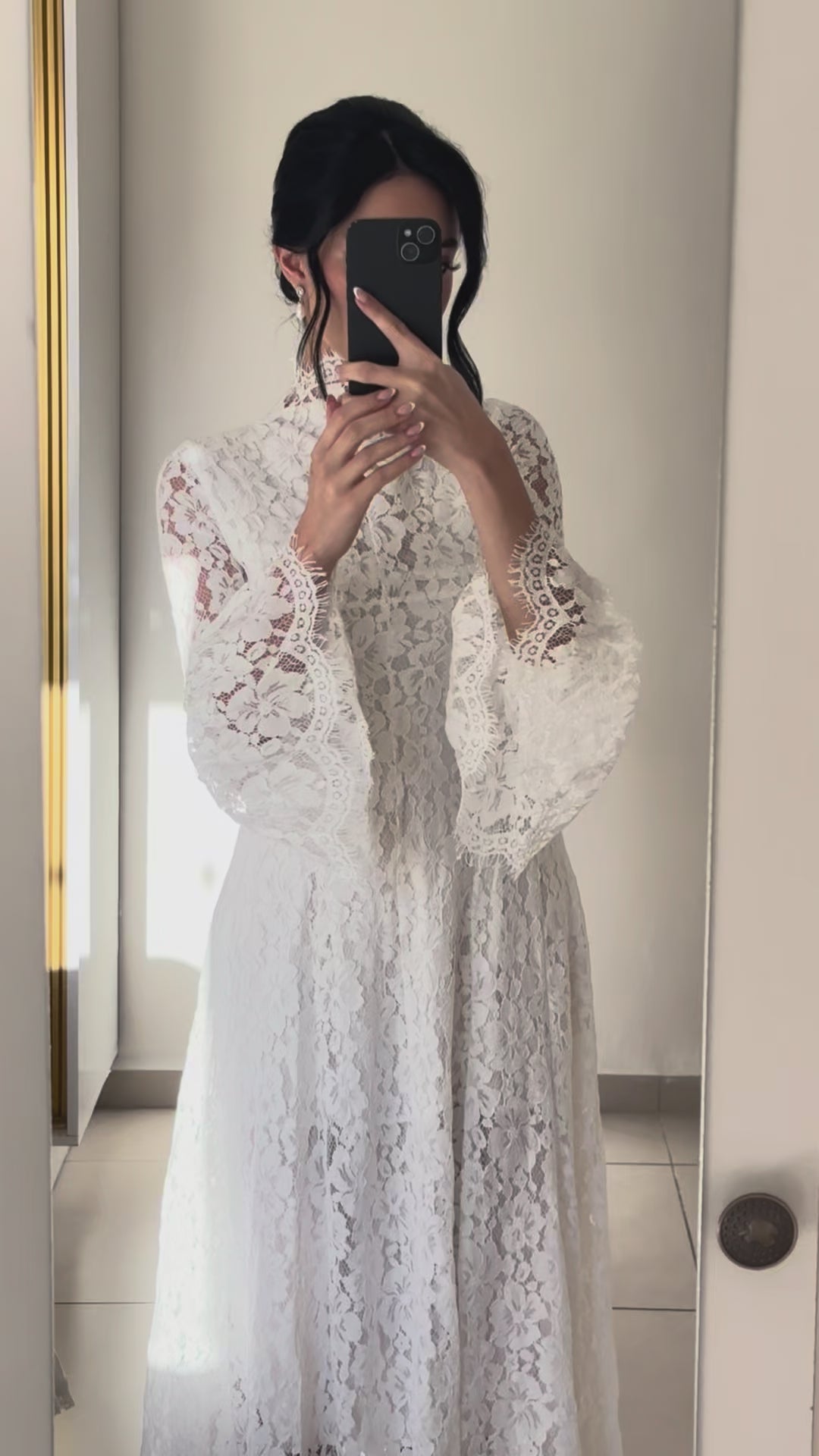 Ivory Lace High-Neck Maxi Dress