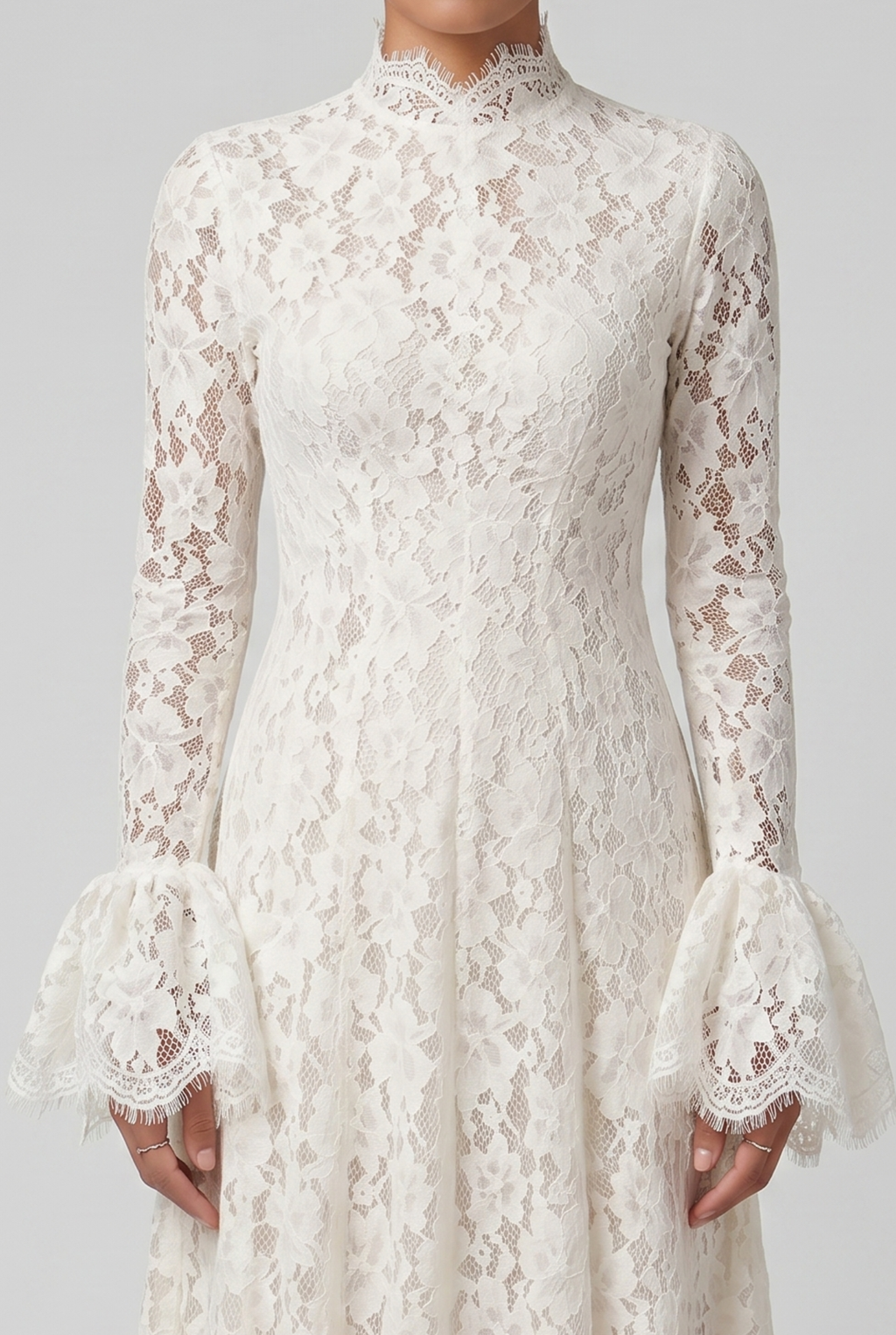 Ivory Lace High-Neck Maxi Dress