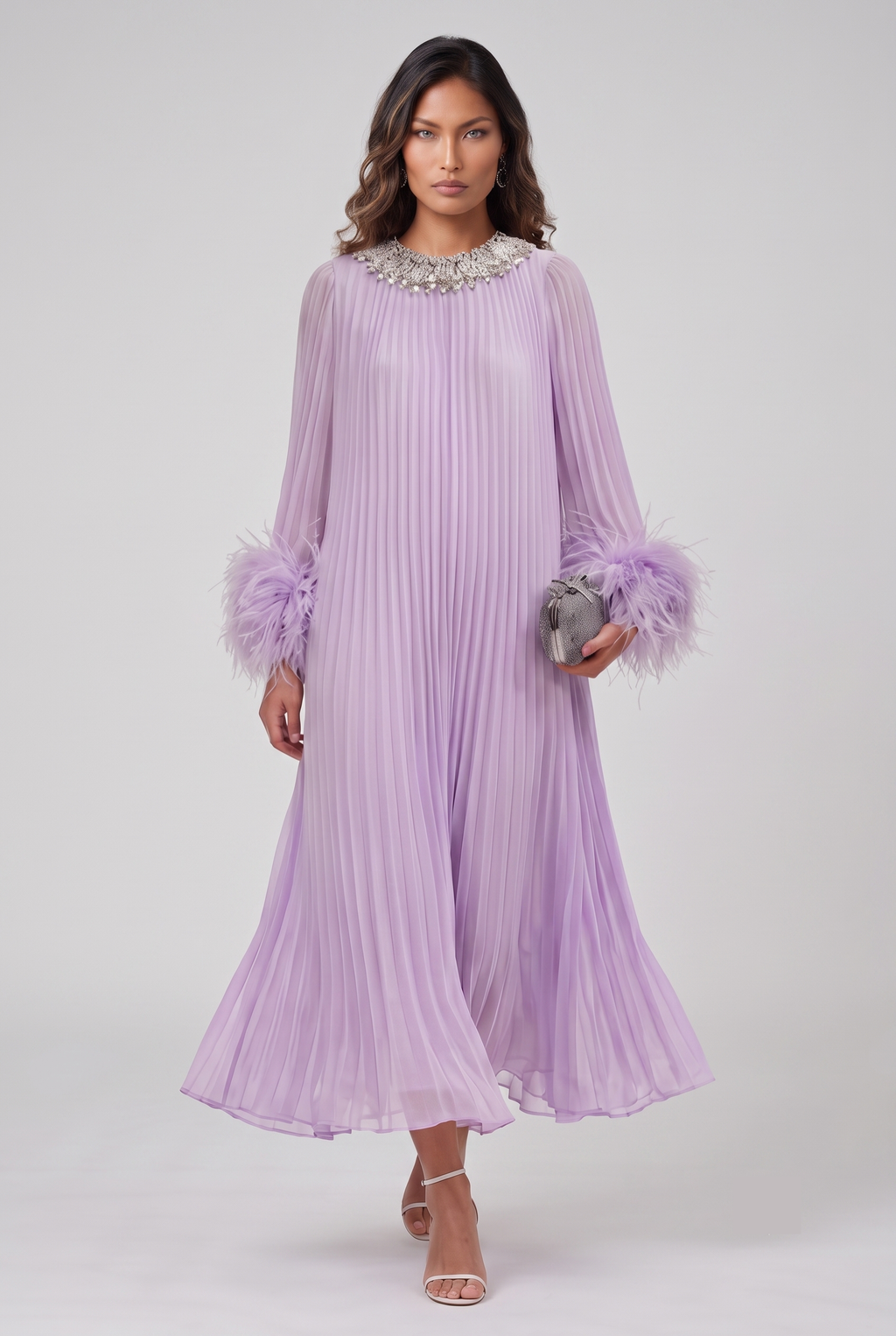Lavender Embroidered Abaya with Flared Sleeves
