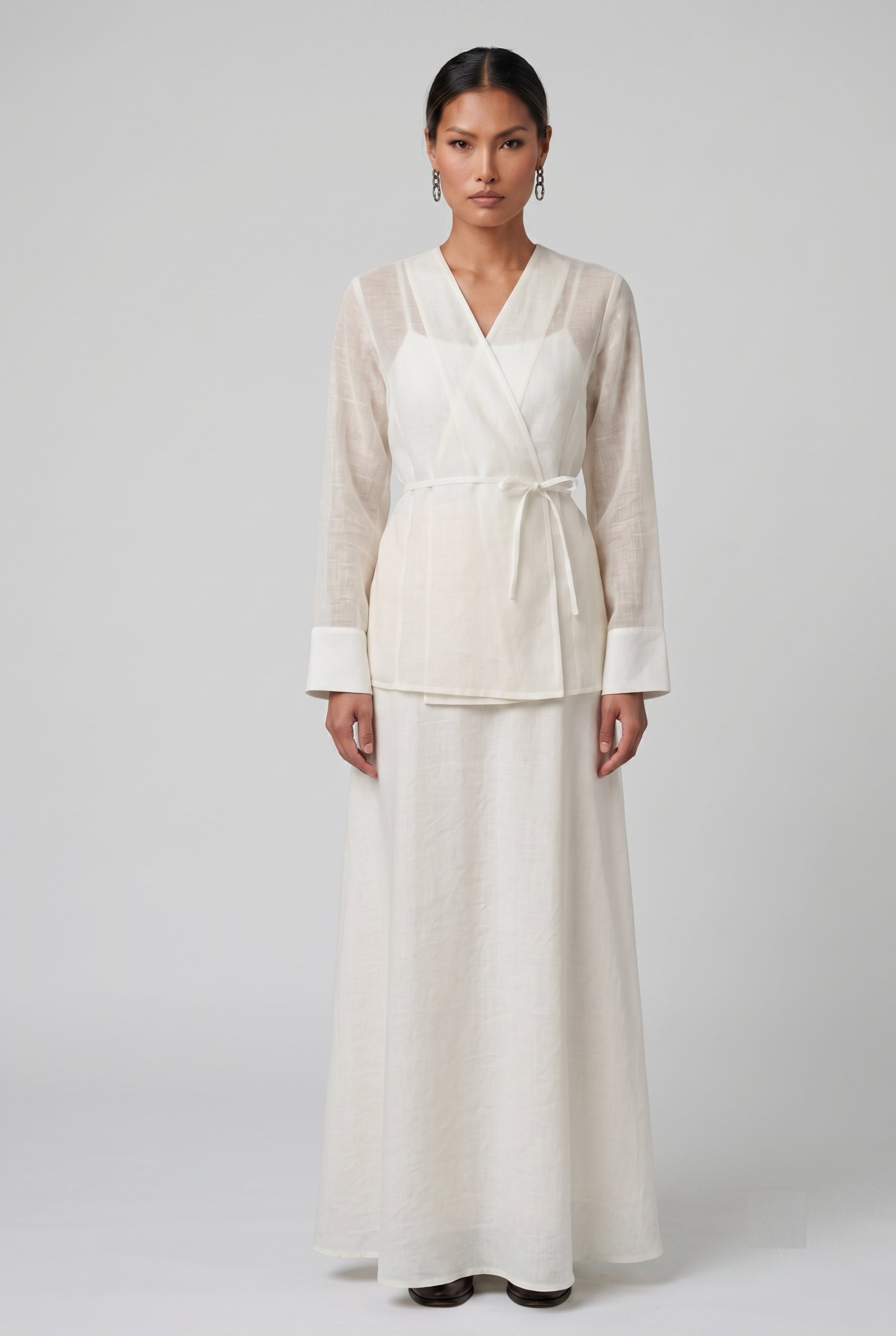 Ivory Sheer Wrap Top & Maxi Skirt Set