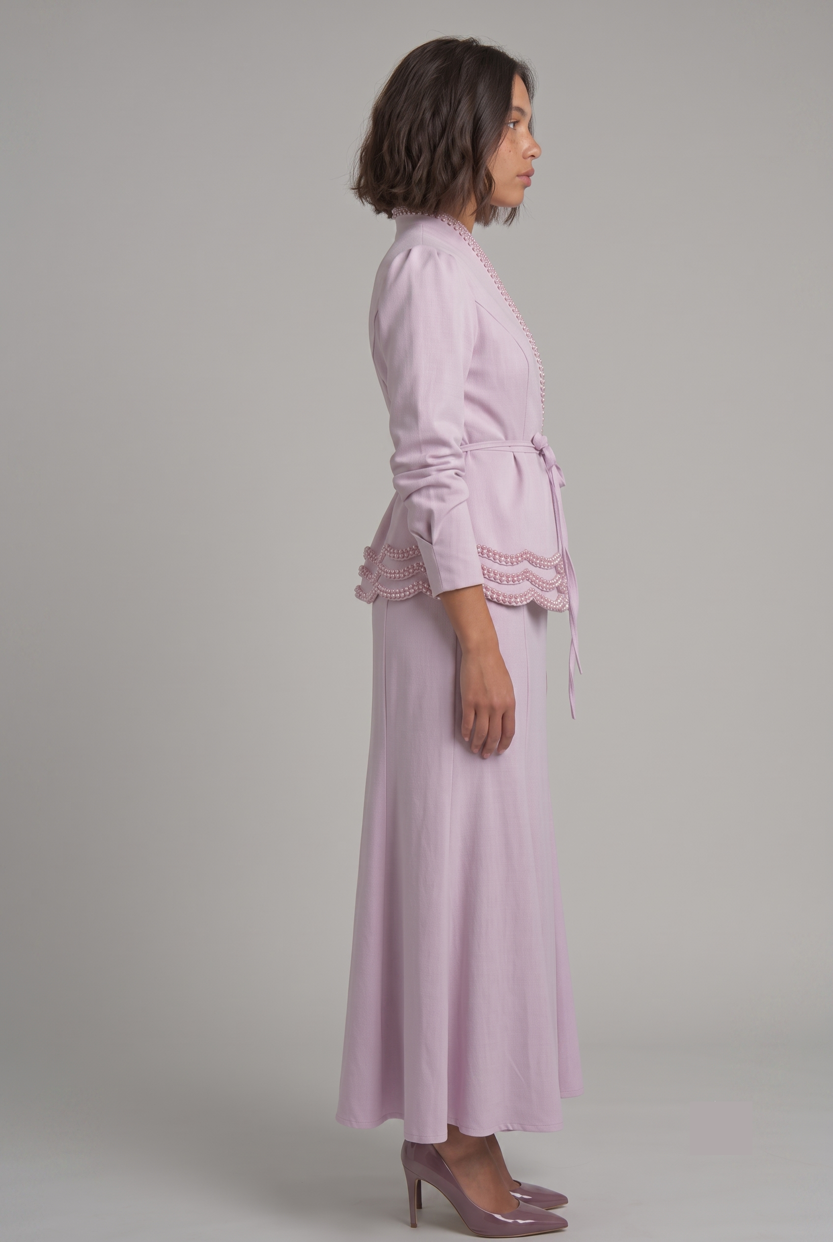 Lilac Pearl-Trim Peplum Two-Piece Set
