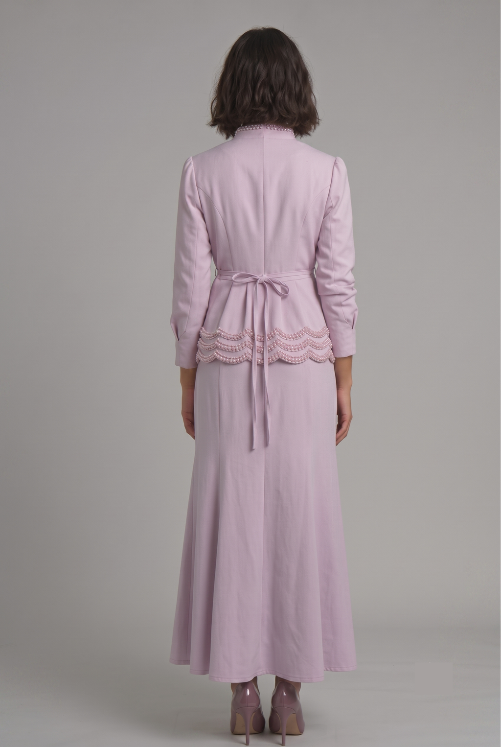 Lilac Pearl-Trim Peplum Two-Piece Set