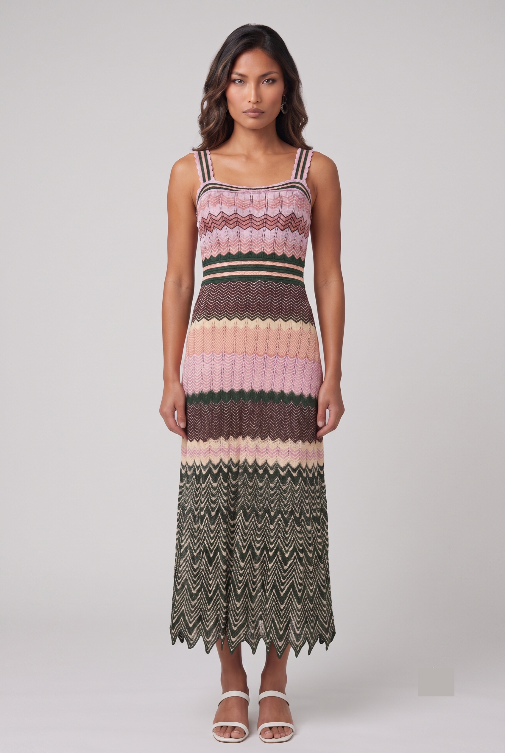Contrast Color Knitted Midi Dress